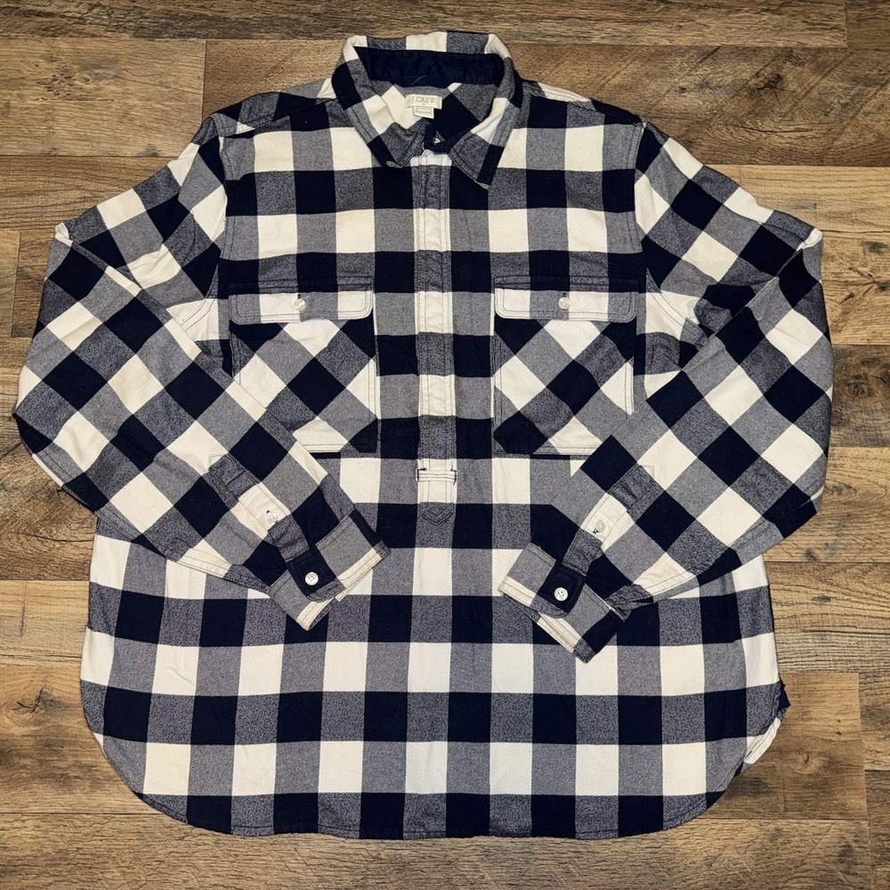 J.Crew Checkered Henley Shirt Size XL‎ Navy/White